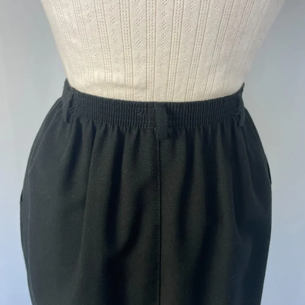 Vintage Midi Skirt Size 14 Black Solid Minimal Career Office Dark Academia 90s
